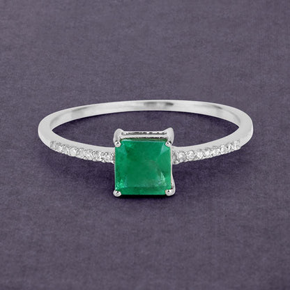 0.64 Carat Genuine Zambian Emerald and White Diamond 14K White Gold Ring by Bids.com