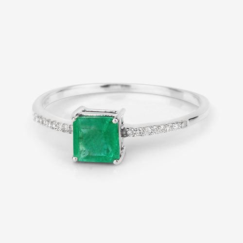 0.64 Carat Genuine Zambian Emerald and White Diamond 14K White Gold Ring by Bids.com