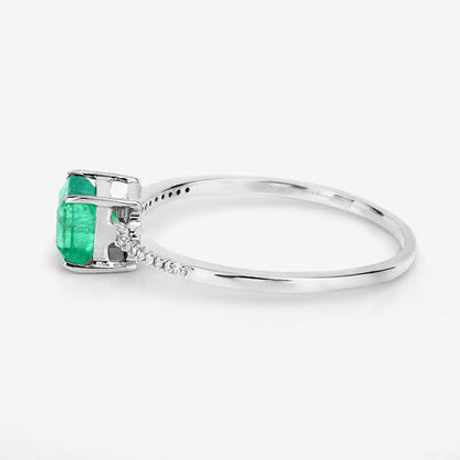 0.64 Carat Genuine Zambian Emerald and White Diamond 14K White Gold Ring by Bids.com