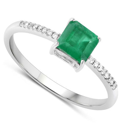 0.64 Carat Genuine Zambian Emerald and White Diamond 14K White Gold Ring by Bids.com