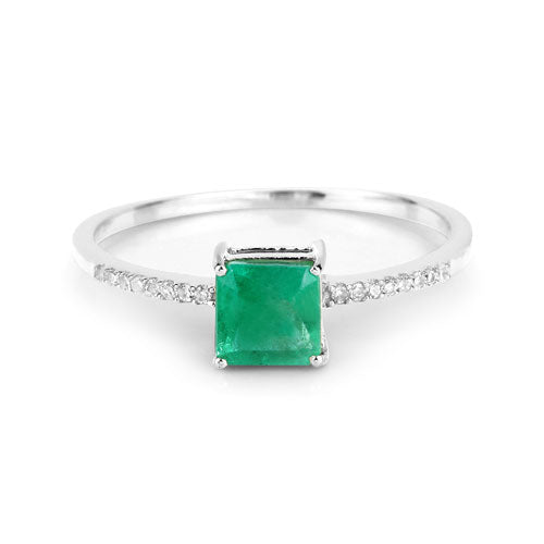 0.64 Carat Genuine Zambian Emerald and White Diamond 14K White Gold Ring by Bids.com
