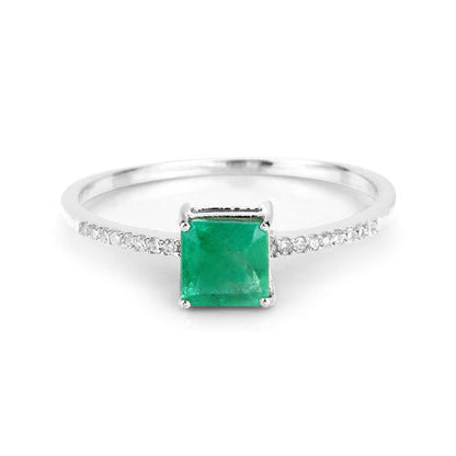 0.64 Carat Genuine Zambian Emerald and White Diamond 14K White Gold Ring by Bids.com