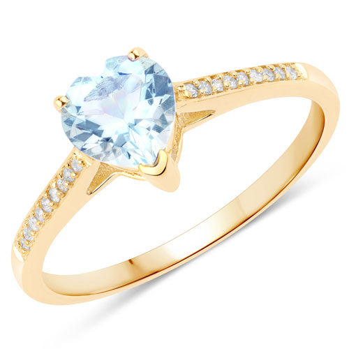 0.65 Carat Genuine Aquamarine and White Diamond 14K Yellow Gold Ring by Bids.com