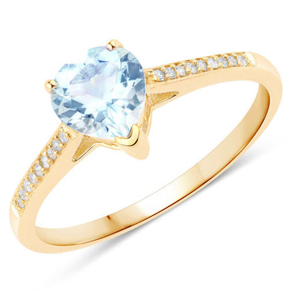 0.65 Carat Genuine Aquamarine and White Diamond 14K Yellow Gold Ring by Bids.com