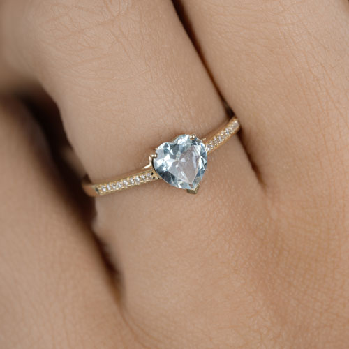 0.65 Carat Genuine Aquamarine and White Diamond 14K Yellow Gold Ring by Bids.com