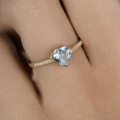 0.65 Carat Genuine Aquamarine and White Diamond 14K Yellow Gold Ring by Bids.com