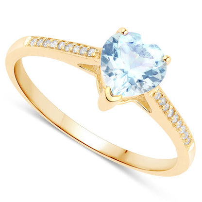0.65 Carat Genuine Aquamarine and White Diamond 14K Yellow Gold Ring by Bids.com