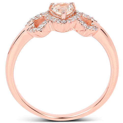 0.37 Carat Genuine Morganite and White Diamond 14K Rose Gold Ring by Bids.com