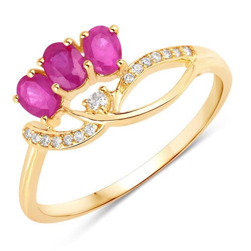 0.71 Carat Genuine Ruby and White Diamond 14K Yellow Gold Ring by Bids.com