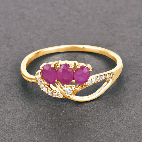 0.71 Carat Genuine Ruby and White Diamond 14K Yellow Gold Ring by Bids.com