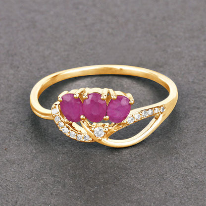 0.71 Carat Genuine Ruby and White Diamond 14K Yellow Gold Ring by Bids.com