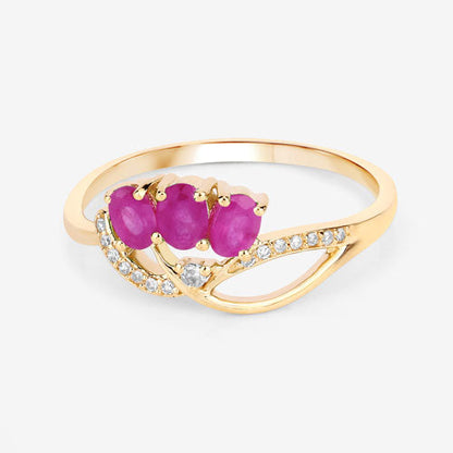 0.71 Carat Genuine Ruby and White Diamond 14K Yellow Gold Ring by Bids.com