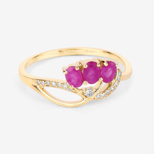 0.71 Carat Genuine Ruby and White Diamond 14K Yellow Gold Ring by Bids.com