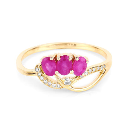0.71 Carat Genuine Ruby and White Diamond 14K Yellow Gold Ring by Bids.com