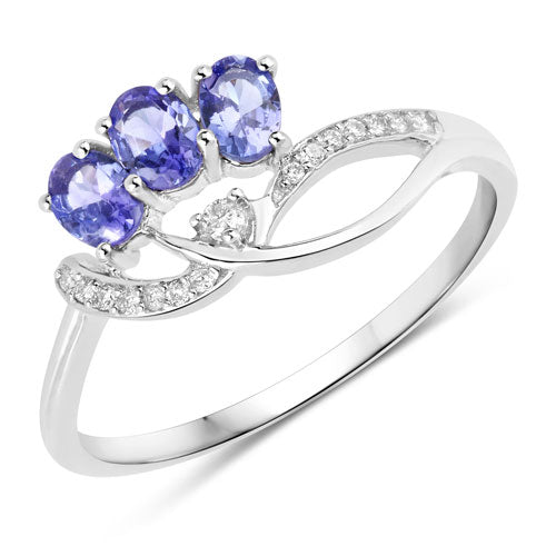 0.56 Carat Genuine Tanzanite and White Diamond 14K White Gold Ring by Bids.com