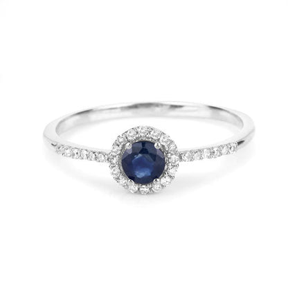0.38 Carat Genuine Blue Sapphire and White Diamond 14K White Gold Ring