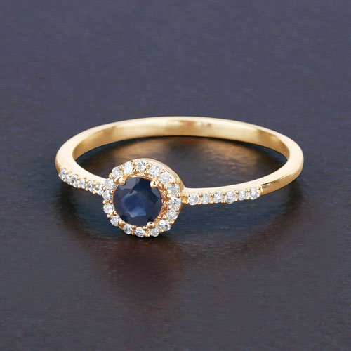 0.38 Carat Genuine Blue Sapphire and White Diamond 14K Yellow Gold Ring by Bids.com