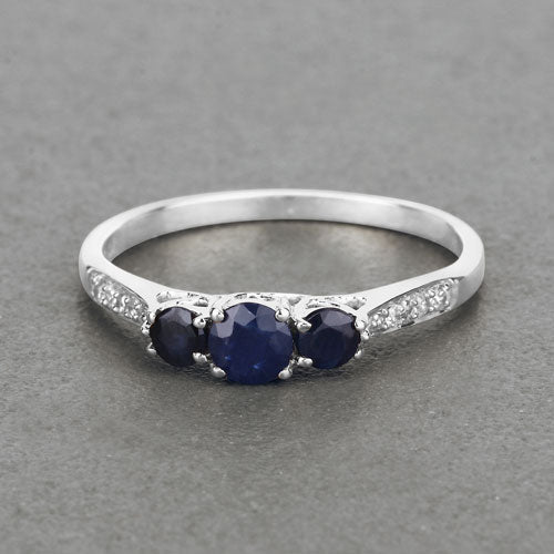 0.56 Carat Genuine Blue Sapphire and White Diamond 14K White Gold Ring by Bids.com