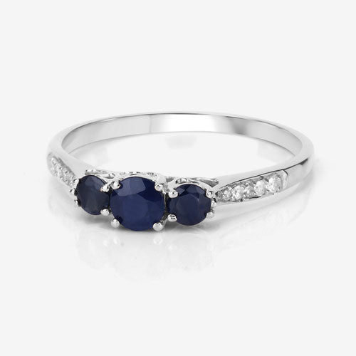 0.56 Carat Genuine Blue Sapphire and White Diamond 14K White Gold Ring by Bids.com