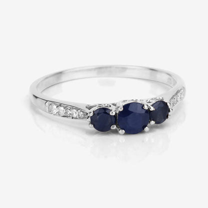 0.56 Carat Genuine Blue Sapphire and White Diamond 14K White Gold Ring by Bids.com