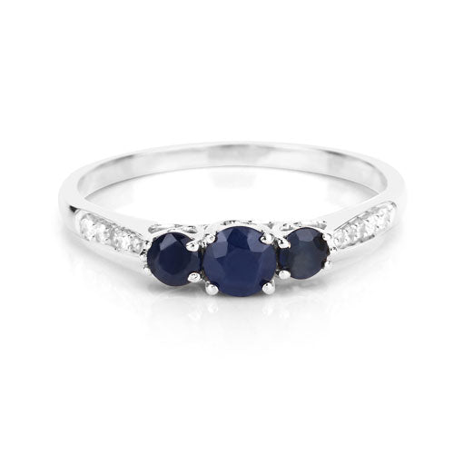 0.56 Carat Genuine Blue Sapphire and White Diamond 14K White Gold Ring by Bids.com