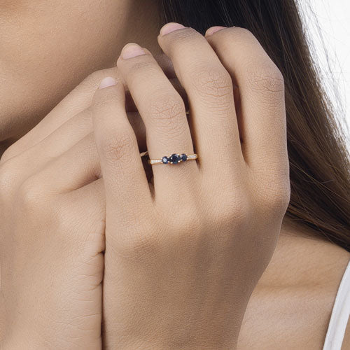 0.56 Carat Genuine Blue Sapphire and White Diamond 14K Yellow Gold Ring by Bids.com