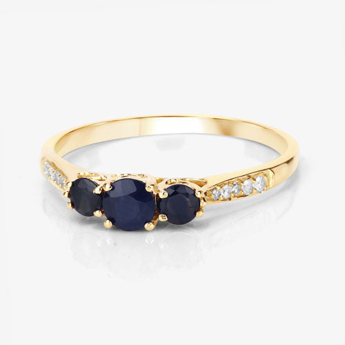 0.56 Carat Genuine Blue Sapphire and White Diamond 14K Yellow Gold Ring by Bids.com