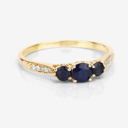 0.56 Carat Genuine Blue Sapphire and White Diamond 14K Yellow Gold Ring by Bids.com