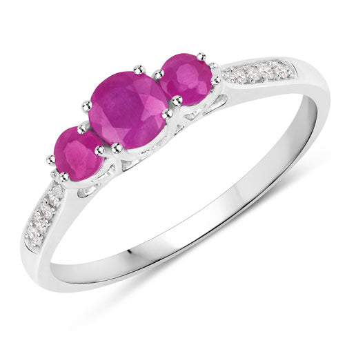 0.61 Carat Genuine Ruby and White Diamond 14K White Gold Ring by Bids.com