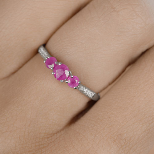 0.61 Carat Genuine Ruby and White Diamond 14K White Gold Ring by Bids.com