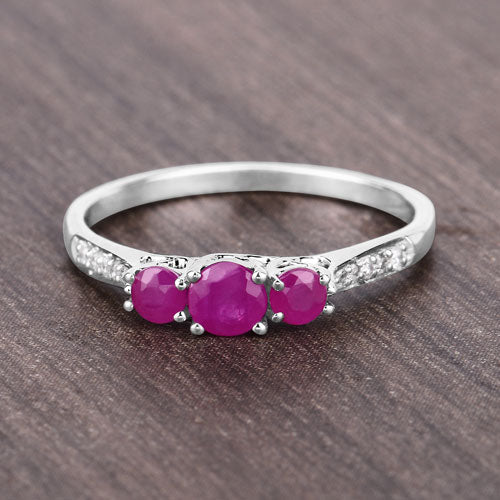 0.61 Carat Genuine Ruby and White Diamond 14K White Gold Ring by Bids.com
