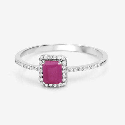 0.58 Carat Genuine Ruby and White Diamond 14K White Gold Ring by Bids.com
