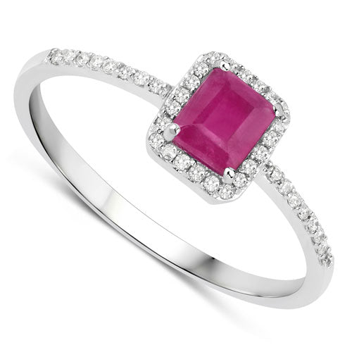 0.58 Carat Genuine Ruby and White Diamond 14K White Gold Ring by Bids.com