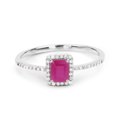 0.58 Carat Genuine Ruby and White Diamond 14K White Gold Ring by Bids.com