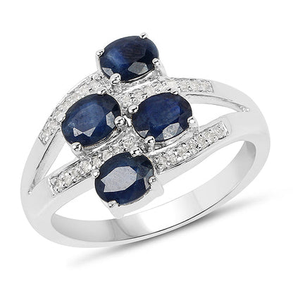 1.61 Carat Genuine Blue Sapphire and White Diamond .925 Sterling Silver Ring by Bids.com