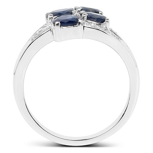1.61 Carat Genuine Blue Sapphire and White Diamond .925 Sterling Silver Ring by Bids.com