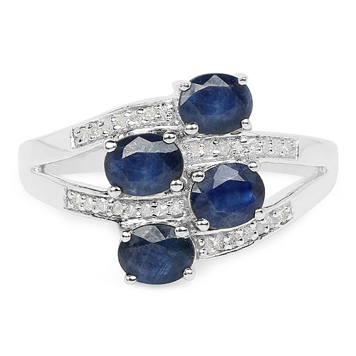 1.61 Carat Genuine Blue Sapphire and White Diamond .925 Sterling Silver Ring by Bids.com