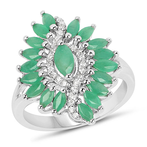 1.63 Carat Genuine Emerald and White Zircon .925 Sterling Silver Ring by Bids.com