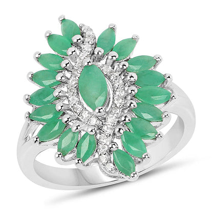 1.63 Carat Genuine Emerald and White Zircon .925 Sterling Silver Ring by Bids.com
