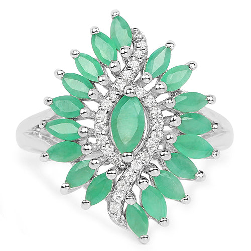 1.63 Carat Genuine Emerald and White Zircon .925 Sterling Silver Ring by Bids.com