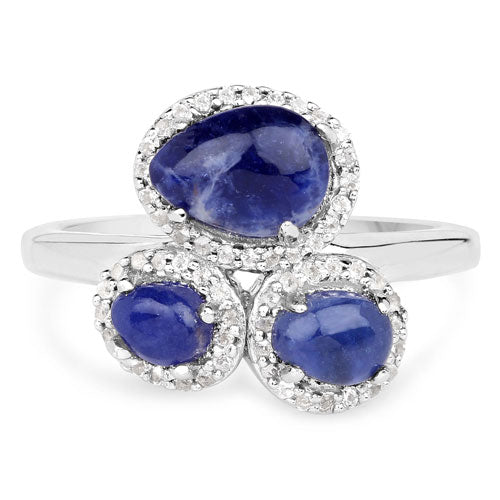2.28 Carat Genuine Blue Aventurine And White Topaz .925 Sterling Silver Ring by Bids.com