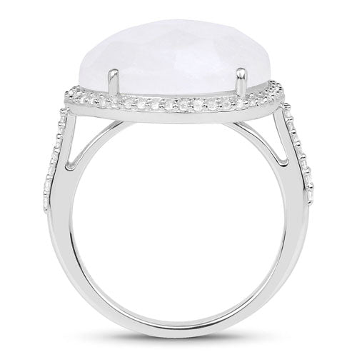 7.33 Carat Genuine White Rainbow Moonstone And White Topaz .925 Sterling Silver Ring by Bids.com