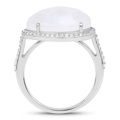 7.33 Carat Genuine White Rainbow Moonstone And White Topaz .925 Sterling Silver Ring by Bids.com