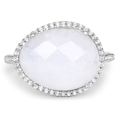 7.33 Carat Genuine White Rainbow Moonstone And White Topaz .925 Sterling Silver Ring by Bids.com