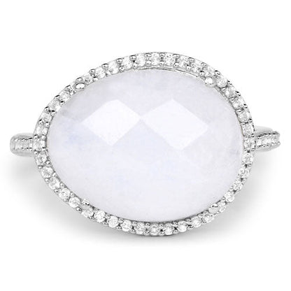 7.33 Carat Genuine White Rainbow Moonstone And White Topaz .925 Sterling Silver Ring by Bids.com