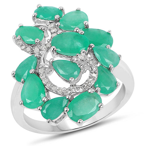3.57 Carat Genuine Emerald and White Diamond .925 Sterling Silver Ring by Bids.com