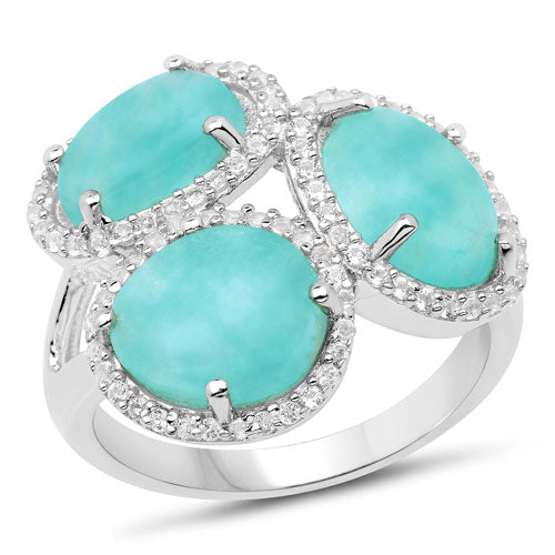 5.30 Carat Genuine Amazonite And White Topaz .925 Sterling Silver Ring by Bids.com