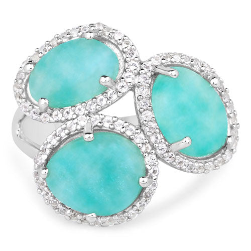 5.30 Carat Genuine Amazonite And White Topaz .925 Sterling Silver Ring by Bids.com