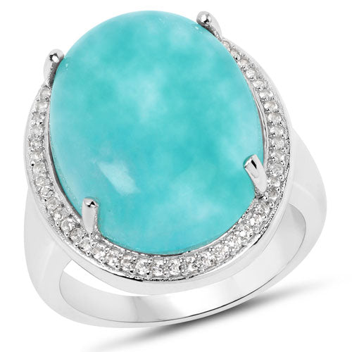 15.09 Carat Genuine Amazanite And White Topaz .925 Sterling Silver Ring by Bids.com