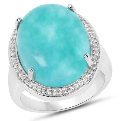 15.09 Carat Genuine Amazanite And White Topaz .925 Sterling Silver Ring by Bids.com